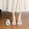 French gentle camellia weaving hollow open-toed one-word cool slippers fashionable square head slope elegant sandals
