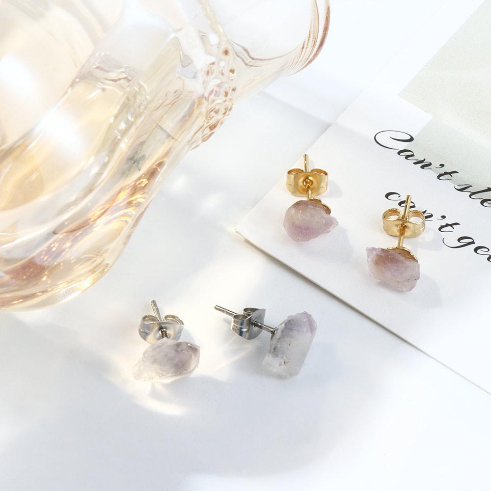 Rough Stone Purple Natural Amethyst Women Earrings Ear Studs Korean Style Amethyst Stud Earrings