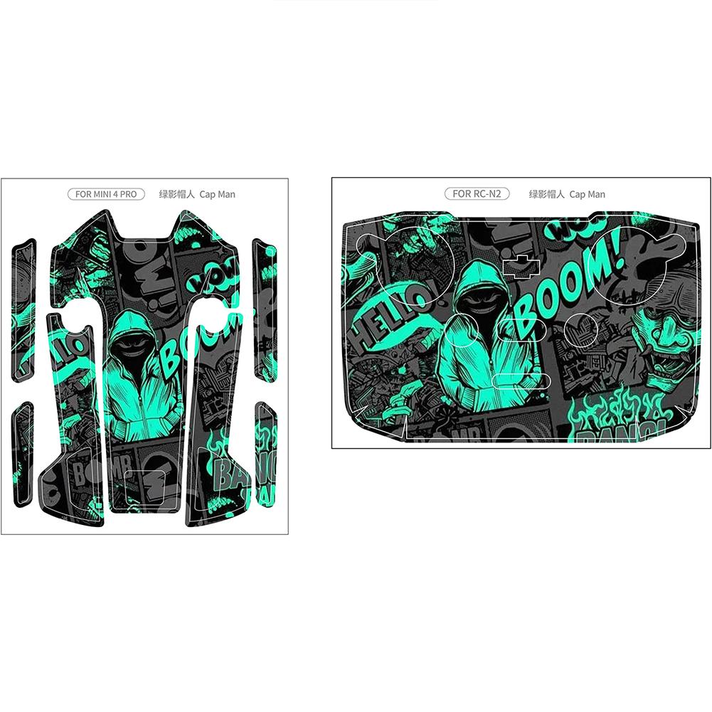Drone Decal Easy Paste PVC Skin Decorative Stickers Set Compatible For DJI Mini 4 Pro Drones RC 2 Remote Controller
