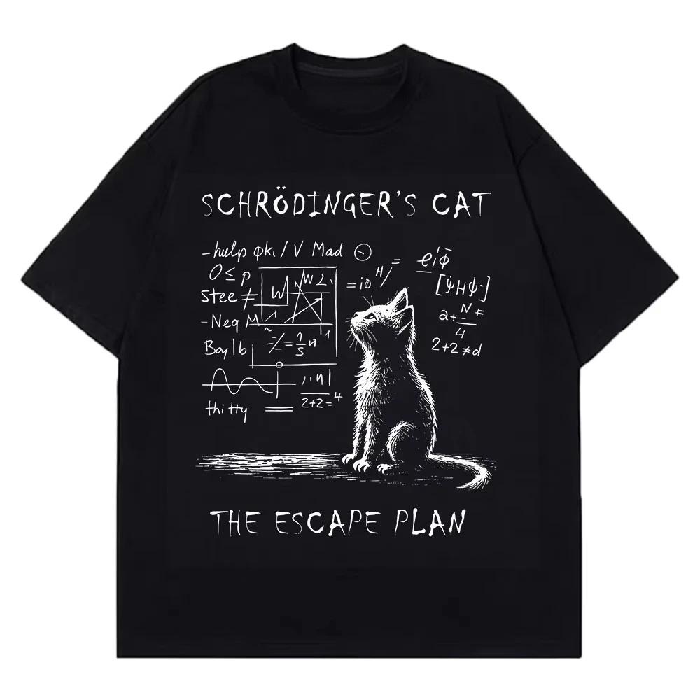 Schrodinger Cat Physics Quantum Mechanics Creative Print T-Shirt Summer Short Sleeve Streetwear Casual Tee for Women Daily Wear