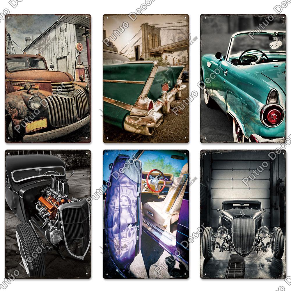 Putuo Decor Классические автомобили Ретро табличка Металлическая пластина Винтажная жестяная вывеска для гаража, мужской пещеры, домашнего настенного искусства, украшения, автомобильные постеры