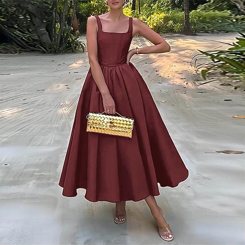 ZANZEA Женское летнее длинное платье А-силуэта с квадратным вырезом без рукавов