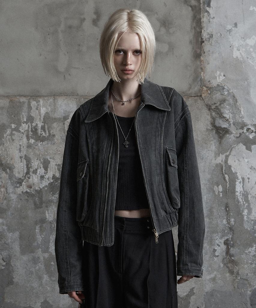 Znuz Stone Coated Crop Jumper - Charcoal