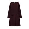 Fall and Winter New Women's Clothing Work Clothing Simple All-Match Long Sleeves Crew Neck Casual Plain Stitch Dress 2142269
