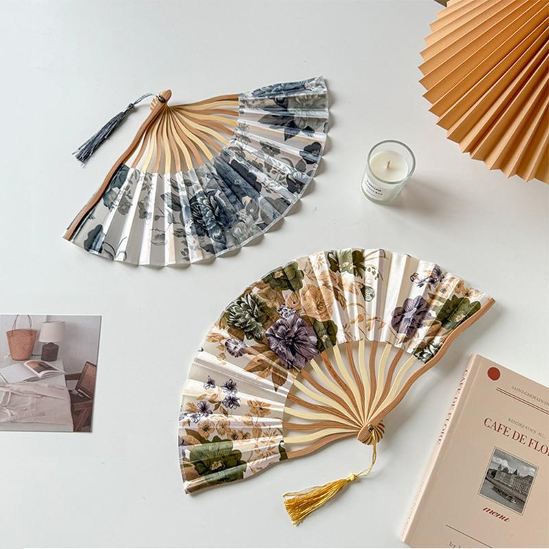 Chinese Japanese Style Silk Fan Folding Fan Wedding Fan Art Gifts Dance Hand Fan Vintage Bamboo Folding Hand Held Flower Fan