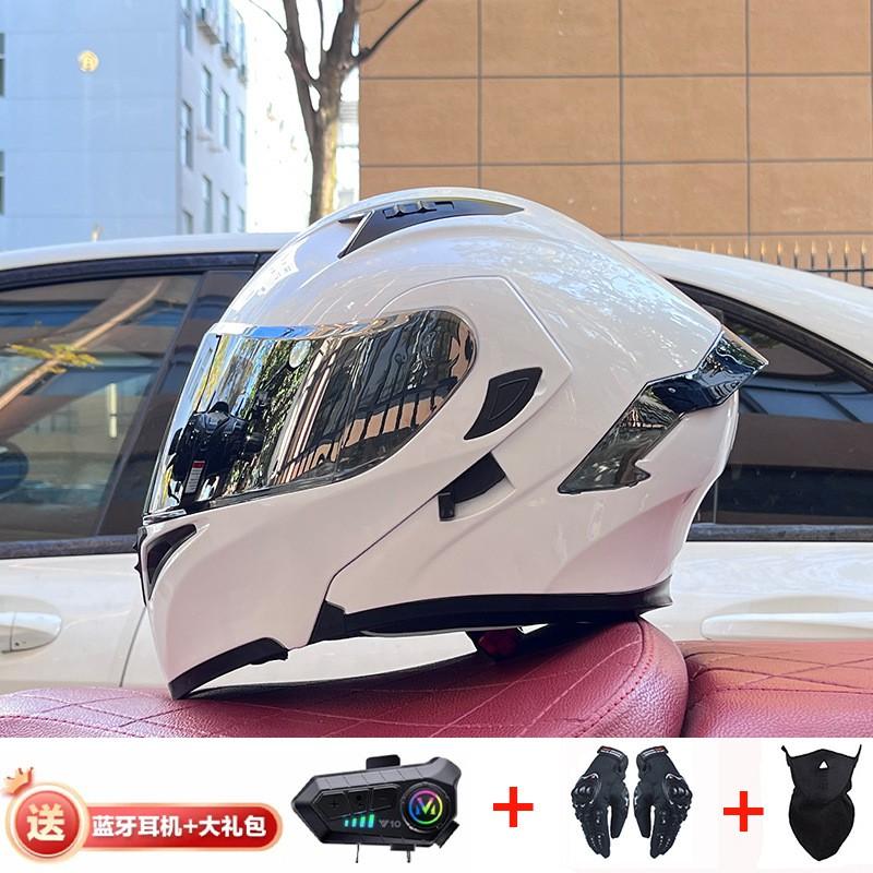 Full Face Motorcycle Helmet With Dual Visor Winter Warm Lining Bluetooth Slot Scooter Riders Men Women All Season