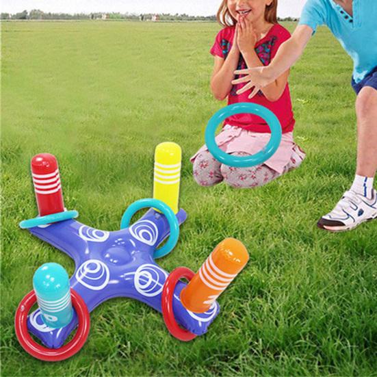 Practical Foldable Good Sealing PVC Multiplayer Throwing Ring Play Toy with 8 Rings Daily Use Toss Game