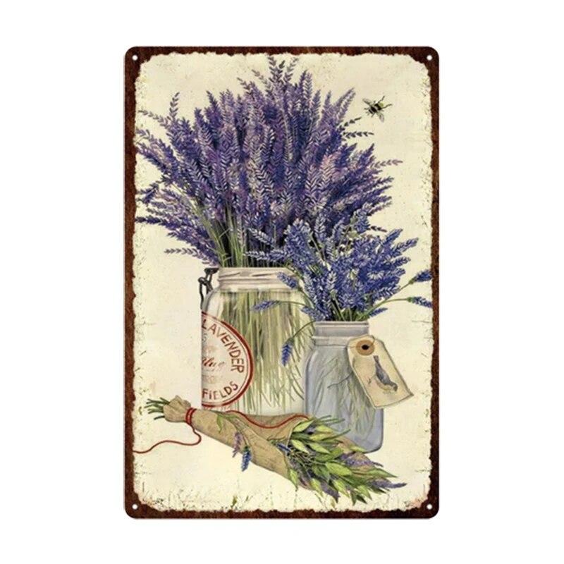 Пасторальный стиль Цветочная табличка Металлическая жестяная вывеска Лавандовая роза Ретро тарелки постер для гостиной Домашний сад Настенный декор 20x30 см