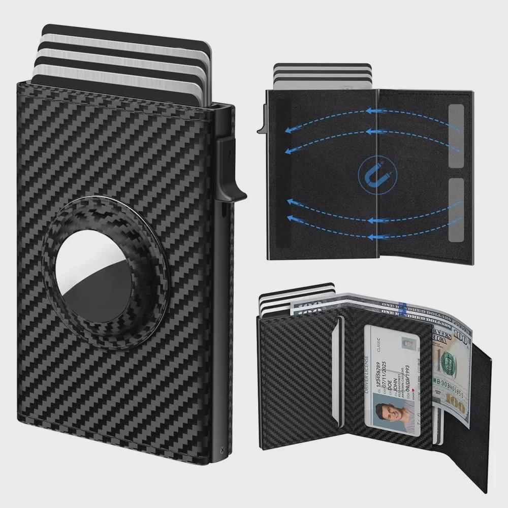 Ультратонкий мужской смарт-кошелек AirTag из углеродного волокна с функцией блокировки RFID