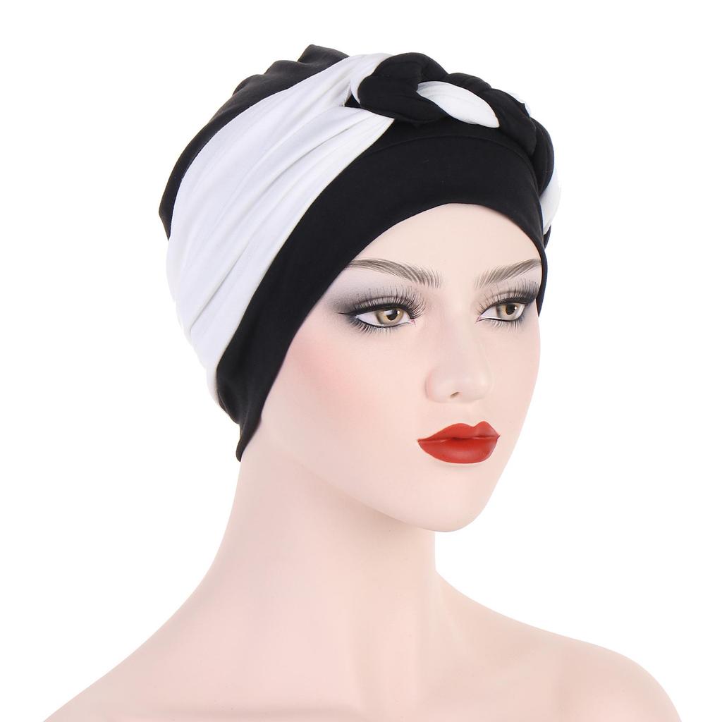 Multicolor Side Braid Soft Headscarf Hat for Muslim Women and Chemotherapy Patients