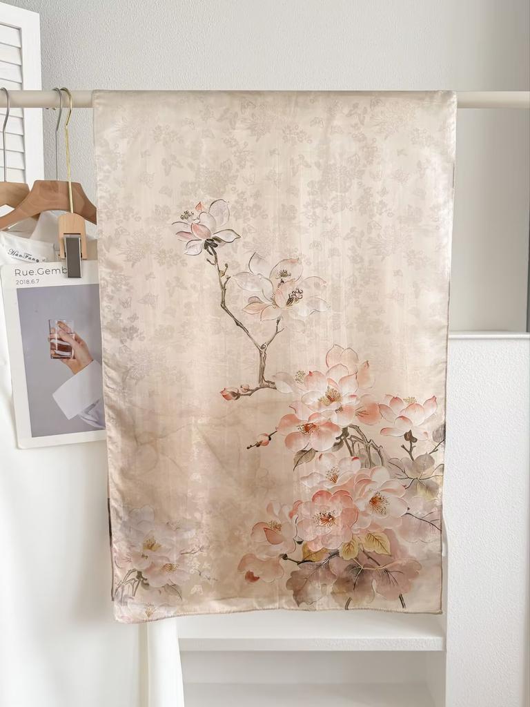 New Sangbo Satin Silk Long Scarf New Chinese Printed Silk Scarf Women's Spring and Summer Versatile Sunscreen Shawl Gift Accessories