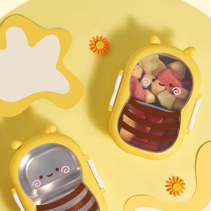 Lunch Box Cute Bee Shape Bento Box Leak-Proof Double Compartment Outdoor Camping Picnic Food