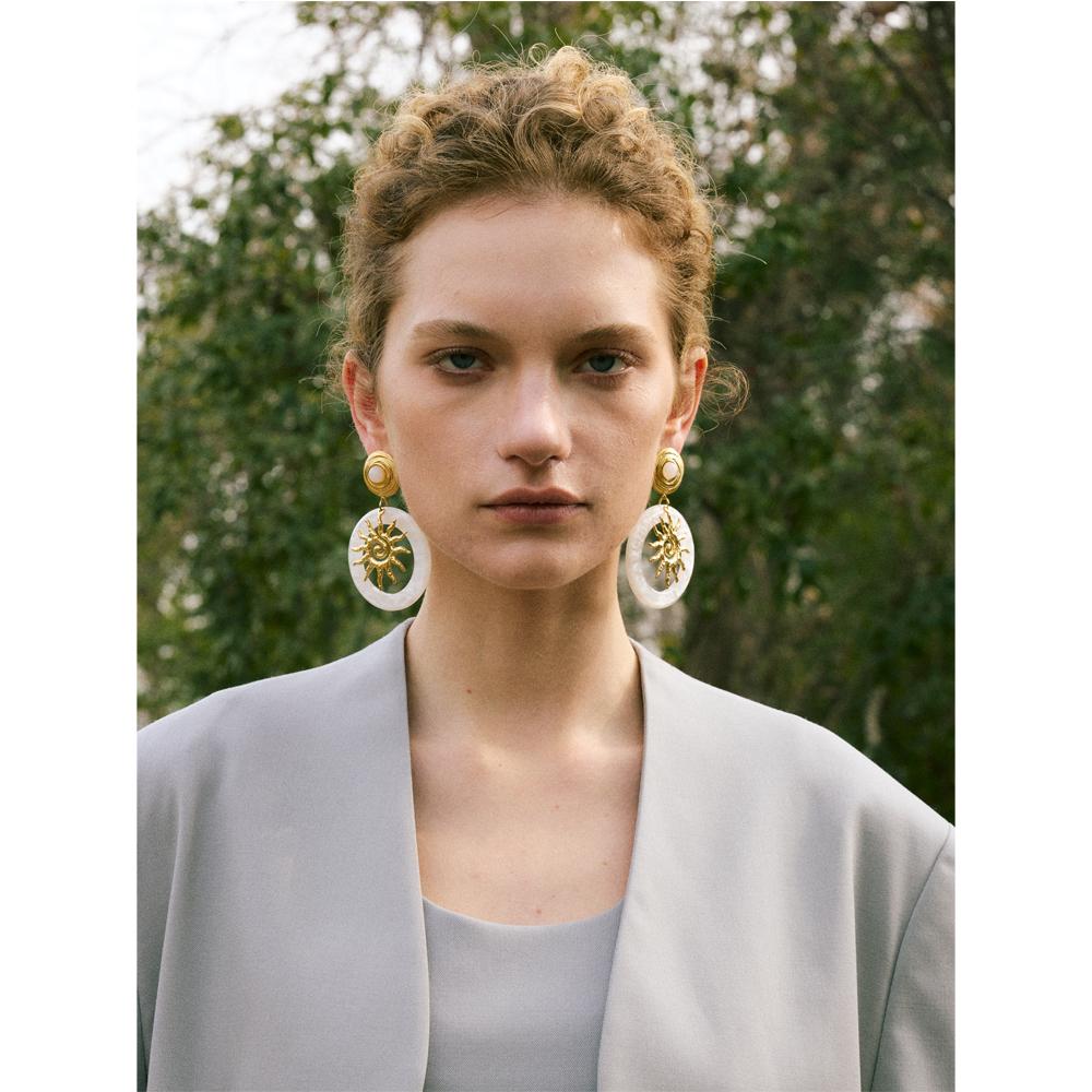 Yhpup Hot Style Metal Sun Round Acrylic Drop Dangle Light Earrings Trending Stainless Steel Charm Daily Jewelry Ear Accessories