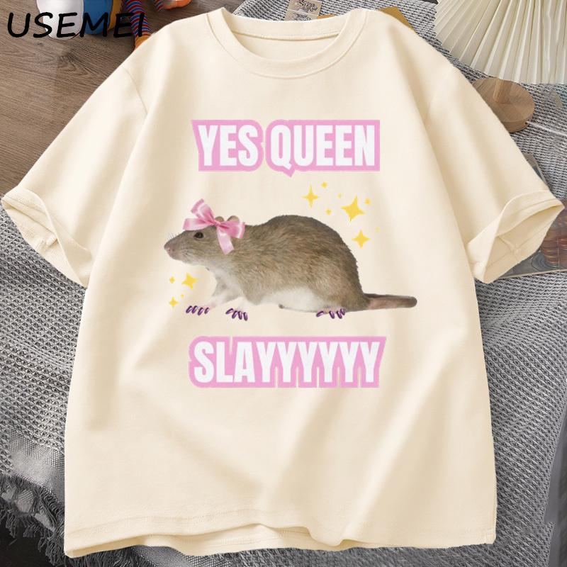 Yas Queen Slay T Shirt Humor Funny Cotton Short Sleeve Rat TShirt Unisexs Clothing Harajuku Retro Oversized Cotton T Shirt