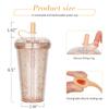 14,8 унций Star Clear Tumbler с трубочкой многоразовая прозрачная двухслойная бутылка для воды для кофе, молока, смузи, чашка, напиток, зеленый