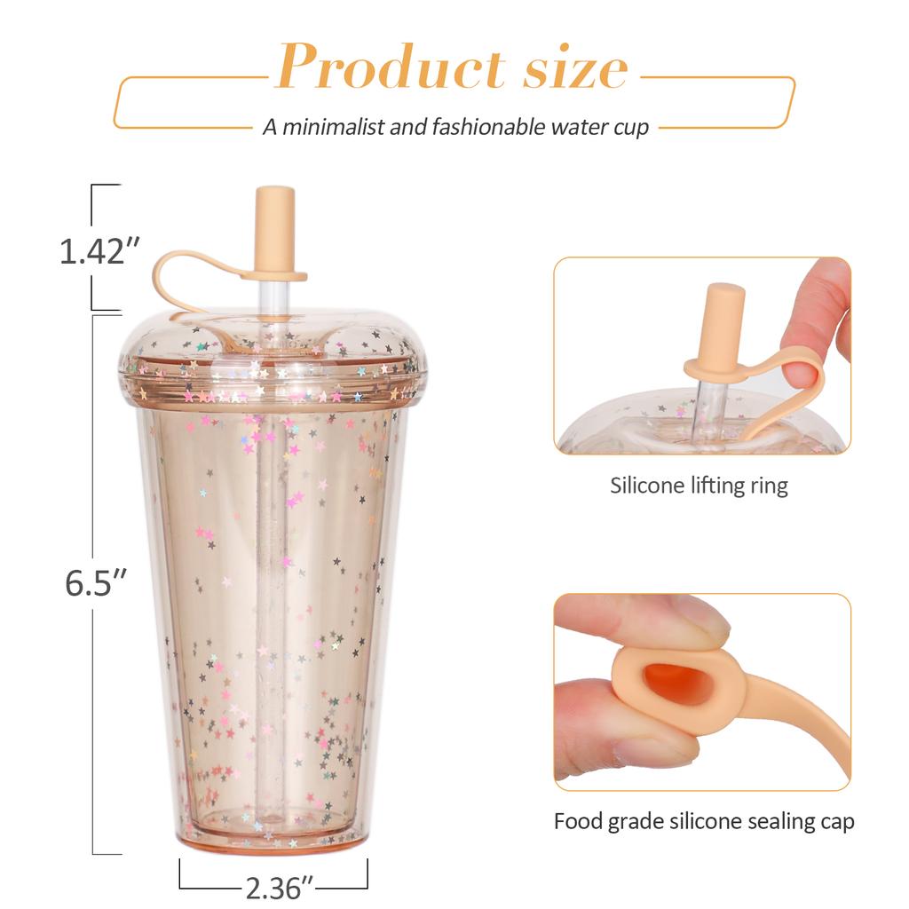 14,8 унций Star Clear Tumbler с трубочкой многоразовая прозрачная двухслойная бутылка для воды для кофе, молока, смузи, чашка, напиток, зеленый