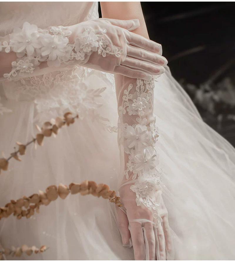 Элегантные Длинные Свадебные Туллевые Перчатки Феи Кружевные Цветочные Сетчатые Тонкие Перчатки Реквизит для Фотографии Аксессуары для Платья Невесты