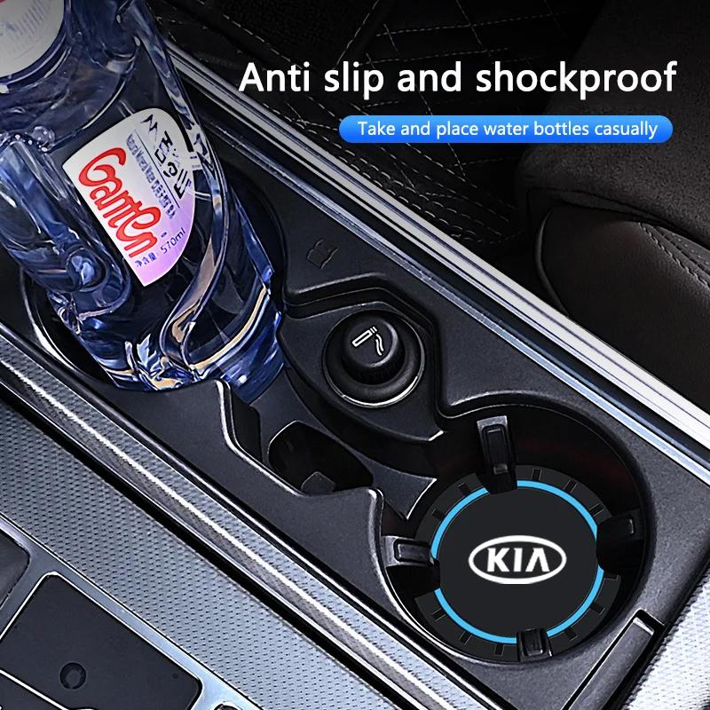 NCUD9 2PCS Car Coasters Water Cup Slots Non-Slip Mat Waterproof Cup Pad For Kia Morning Picanto Rio Stonic Sportage Ceed Optima Forte