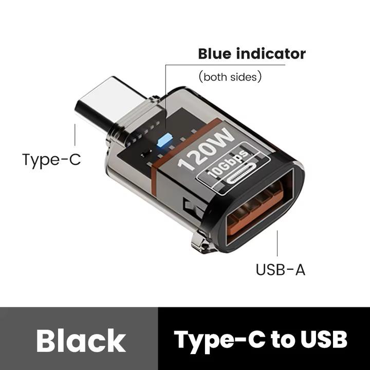 OTG-адаптер Type C на USB A мощностью 120 Вт, адаптер USB 3.2 на Type C (мама), подходит для iPhone 15, 16, Macbook, iPad, поддерживает быструю зарядку