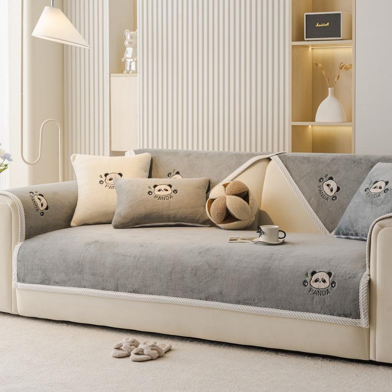 New Milk Fleece Sofa Cushion Autumn And Winter Plush Cartoon Seat Cushion Fixed Non-Slip Sofa Cover Winter Cover