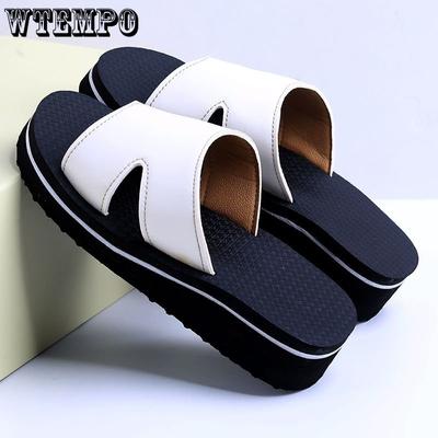 Летние сандалии на наклонном каблуке с толстой подошвой, мужские и женские нескользящие домашние тапочки из искусственной кожи, домашние тапочки, сандалии для верхней одежды