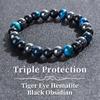 Triple Protection Bracelet Blue Malachite Black Bile Obsidian Beaded Bracelet Handmade Stretch Beaded Bracelet
