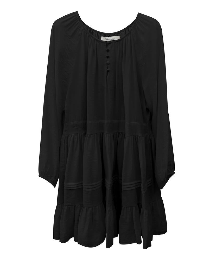 Viva Sers Fleur Pintuck Dress Black