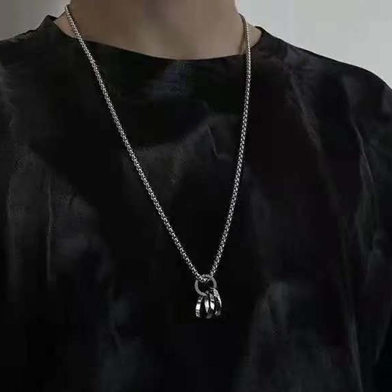 Titanium SteelMen's Necklace Lady's Necklace Double Ring Pendant Hip Hop Titanium Necklace Pendant Accessories