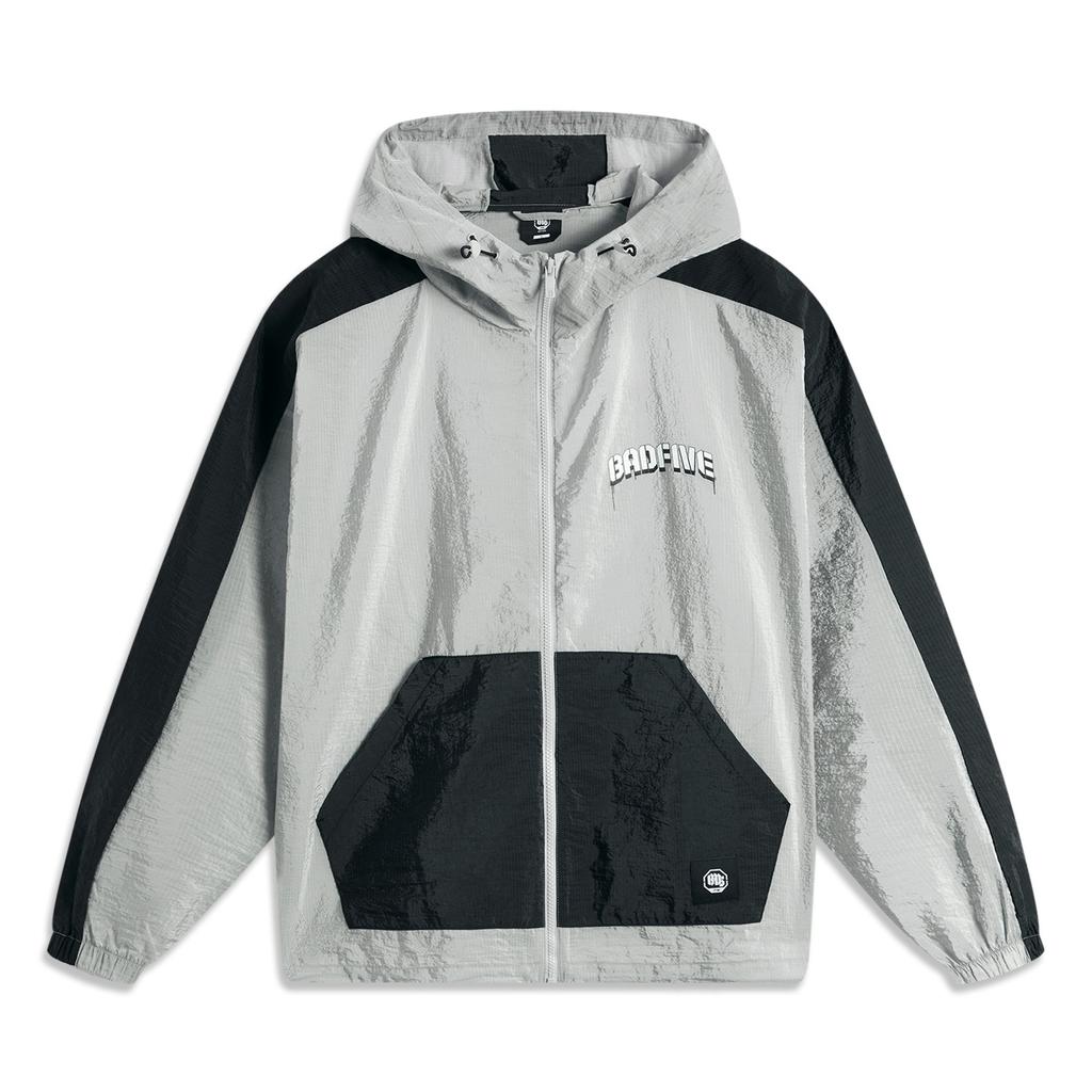 Li Ning Basketball Series Comfortable Casual Simple Color Block Zip Loose Letter Print Sports Windbreaker Men Outerwear Mist-Gray Black AFDU643-1