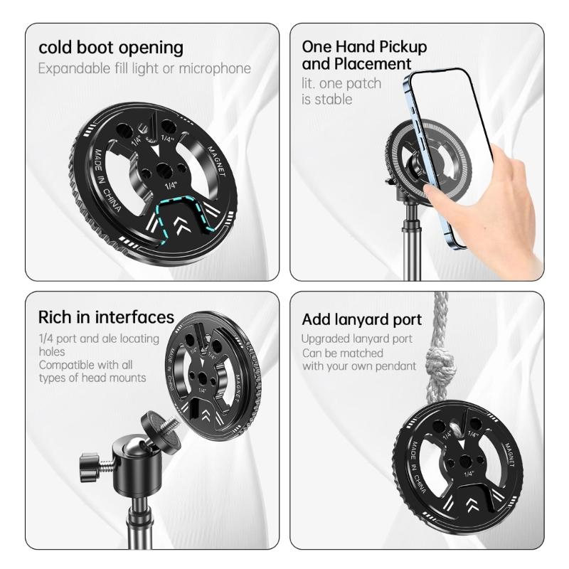 Универсальный магнитный адаптер для телефона с креплением «холодный башмак» и резьбой 1/4 дюйма для кронштейна штатива камеры, держатель для телефона из алюминиевого сплава