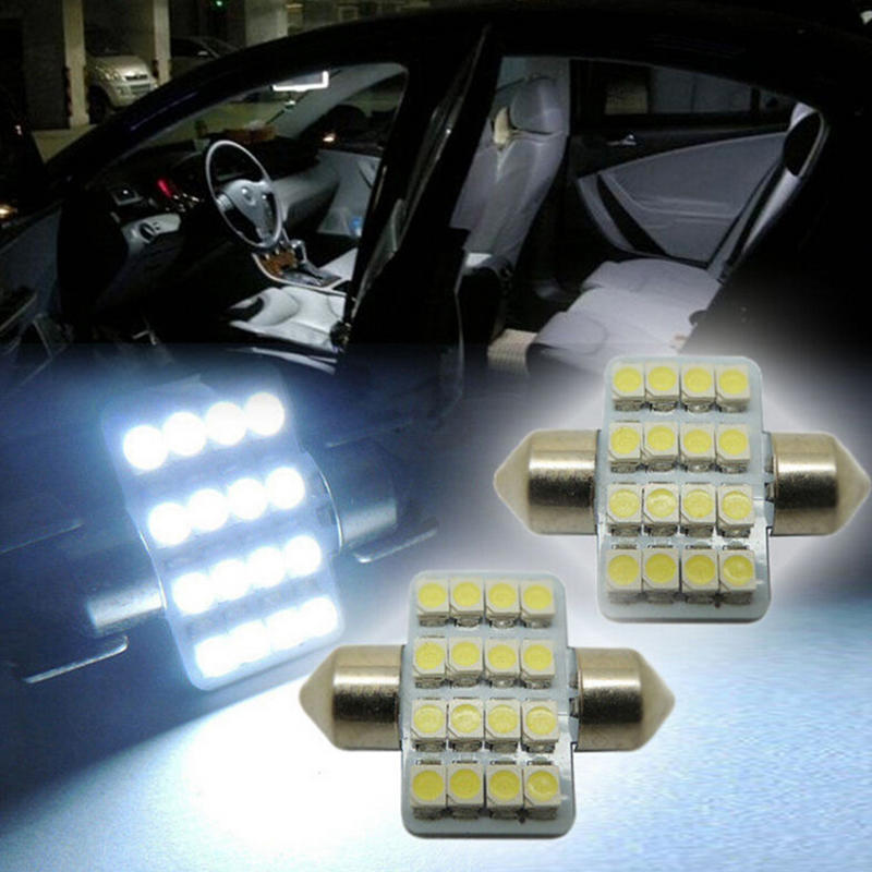 2 Pcs 31Mm 3528 16 Led Smd White Festoon Dome Car Bulbs