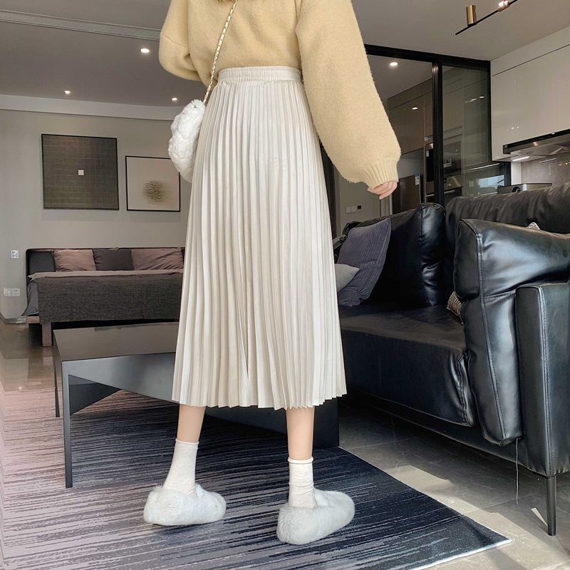 MOUKYUN Хлопковая плиссированная длинная юбка, женская повседневная эластичная талия, Faldas, корейская мода, женские свободные юбки-зонтики до середины икры