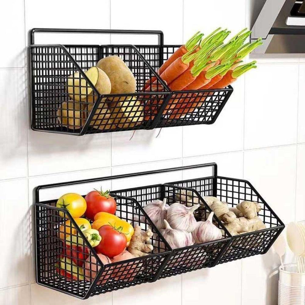 Настенный стеллаж для хранения овощей и фруктов из углеродистой стали, полка для лука, имбиря, чеснока, гостиная