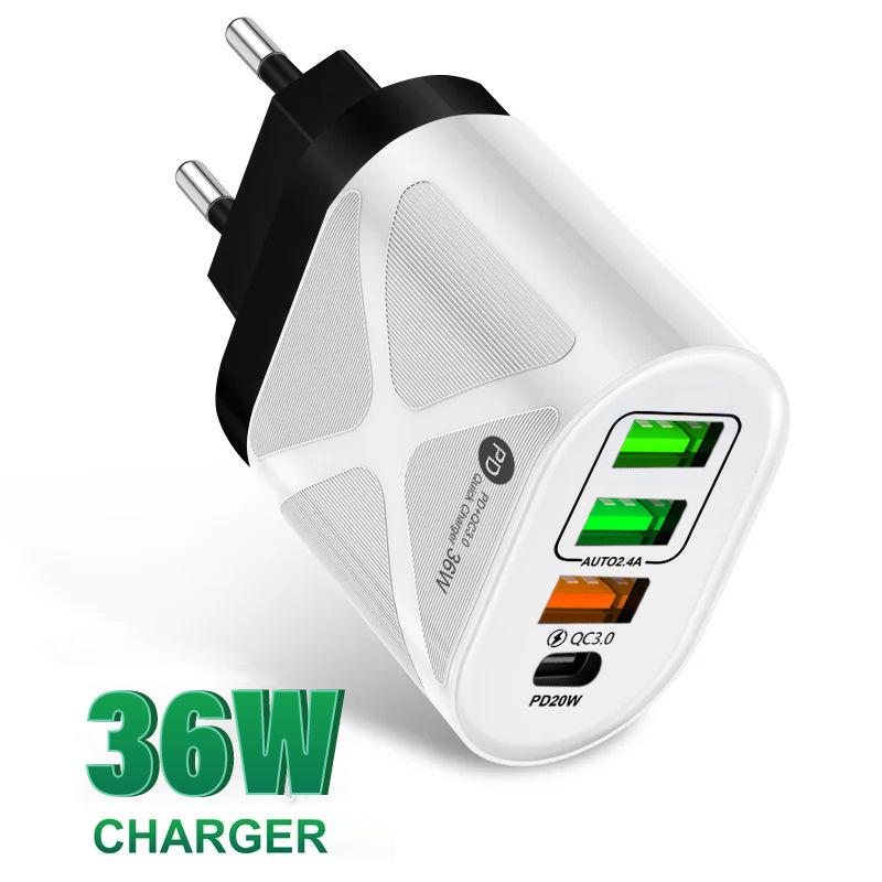 PD33W QC3.0 65W GaN Многопортовое Быстрое Зарядное Устройство Европейского Стандарта с Поддержкой 9В/12В