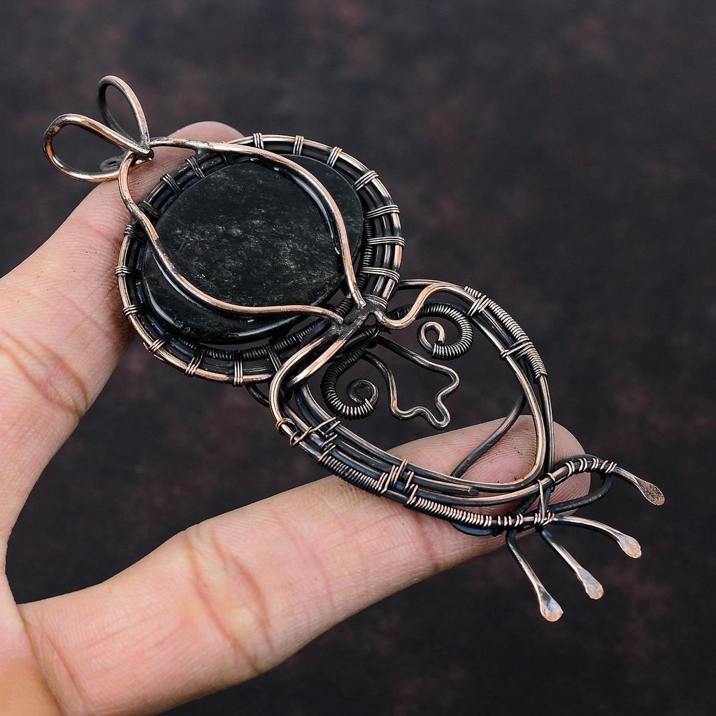 Silver Sheen Obsidian Pendant Copper Wire Wrapped Pendant Gemstone Handmade Pendant Gift For Wedding Silver Sheen Obsidian Copper Jewelry