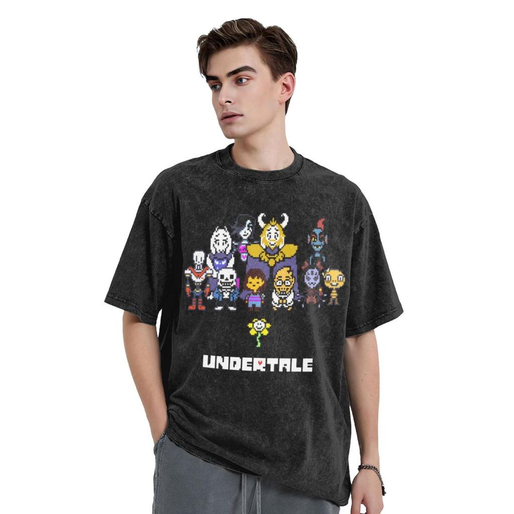 Undertale Sans And Papyrus Mettaton Flowey Frisk T Shirts Washed T-Shirts Short Sleeve Oversize Tees Men Women Polyester Clothing