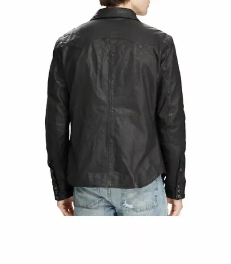 Стильная черная мужская рубашка из натуральной мягкой кожи ягненка, ручная работа, байкер, мотоцикл