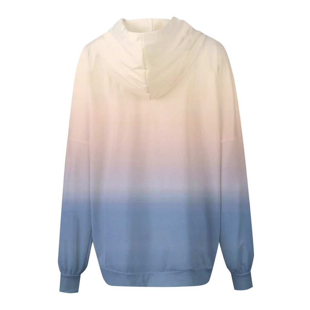 Women's Fashion Gradient Long Sleeved Loose Half Zippered Hoodie With Pockets