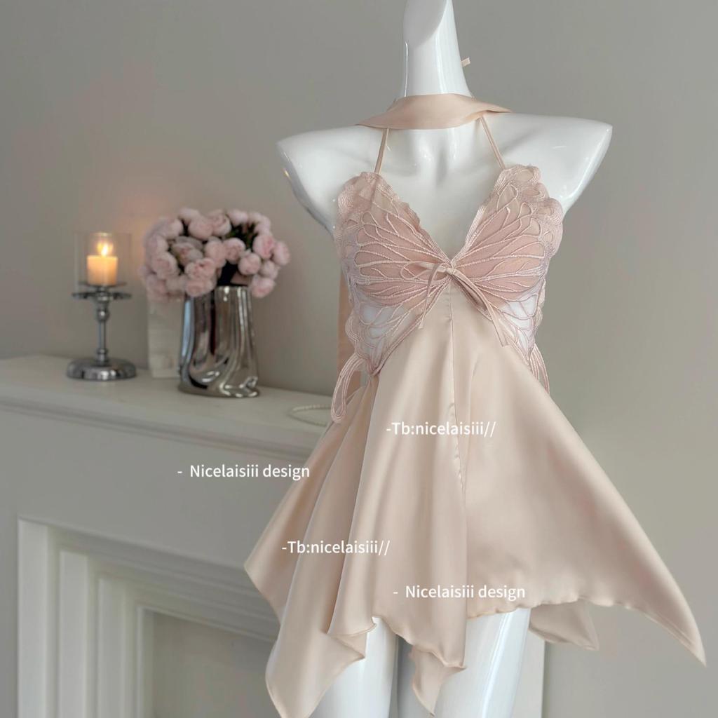 Mingjun Бесшовное ночное платье с открытой спиной, с чашками пуш-ап и французским бантом