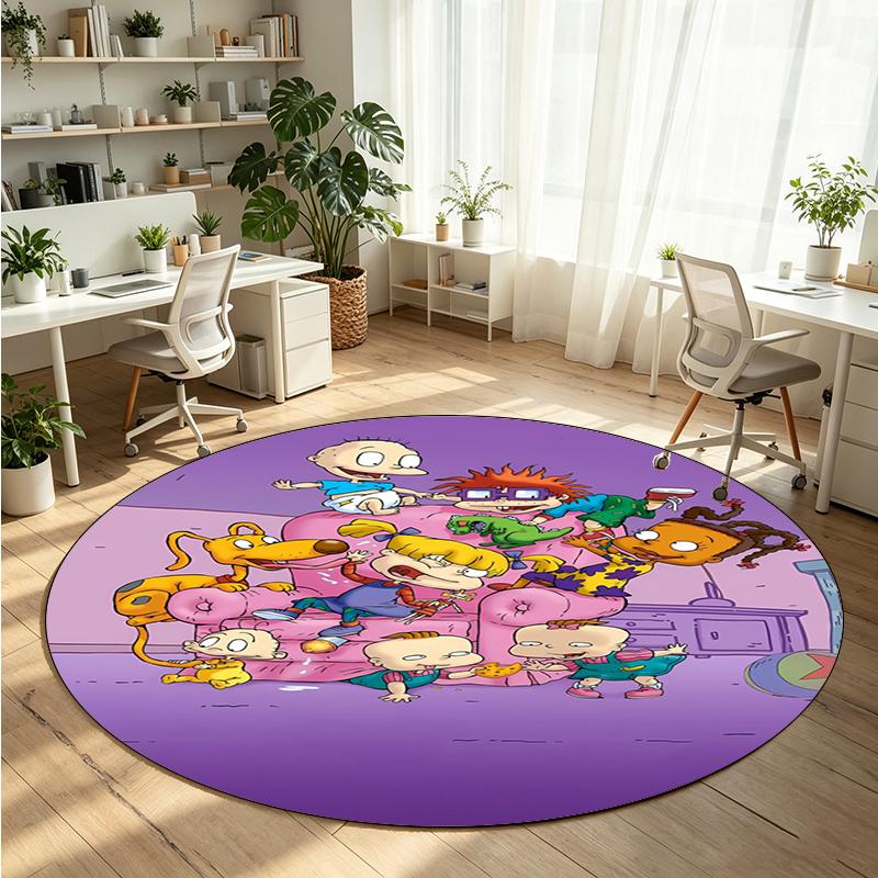 Rugrats Printed Round Crystal Velvet Rug Soft Non Slip Floor Carpet For Bedroom Holiday Gift