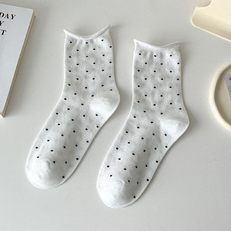 Women's Summer Thin Style All Kinds of Polka Dot Curled Rim In The Tube Pile Pile Cotton Socks