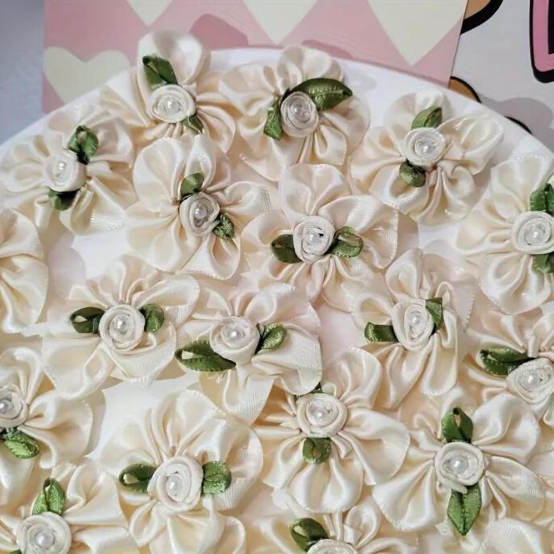 10 шт 3D атласная лента жемчужные розы цветок нашивка ручная работа аппликации шитье свадьба ремесло подарочная коробка украшение 3 см