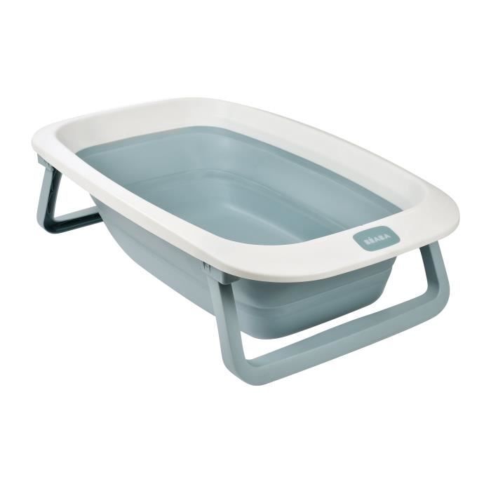 BÉABA - Baignoire Pliable bébé - Ultra Compacte - Pieds antidérapants - Bouchon de vidange - Eazy Pop Camélé'O - 29L - Bleu
