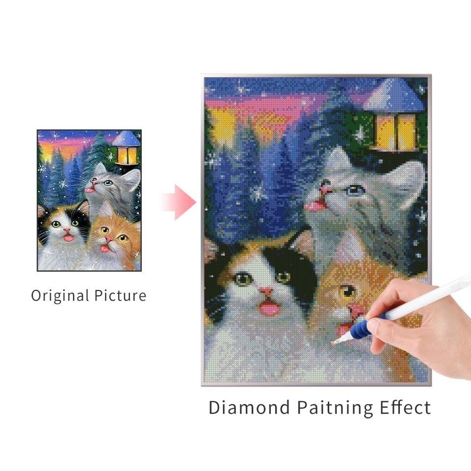 5D Diy Алмазная мозаика Снежный кот Алмазная картина Животное Алмазная вышивка Зимняя вышивка крестом Рукоделие