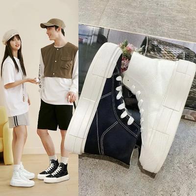 Мода 45 Размер Модная Женская Обувь 2024 Новая Осень Высокие Кеды на Шнуровке Женские Холщовые Кроссовки Парный Одинаковый Стиль Обувь на Платформе