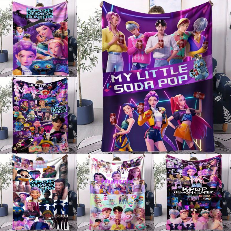 K-POP Huntrix & Saja Boys Фланелевое одеяло Мягкое теплое покрывало для дивана кровати Накидка для сна в офисе Путешествия Кемпинг Поклонники аниме Детский подарок