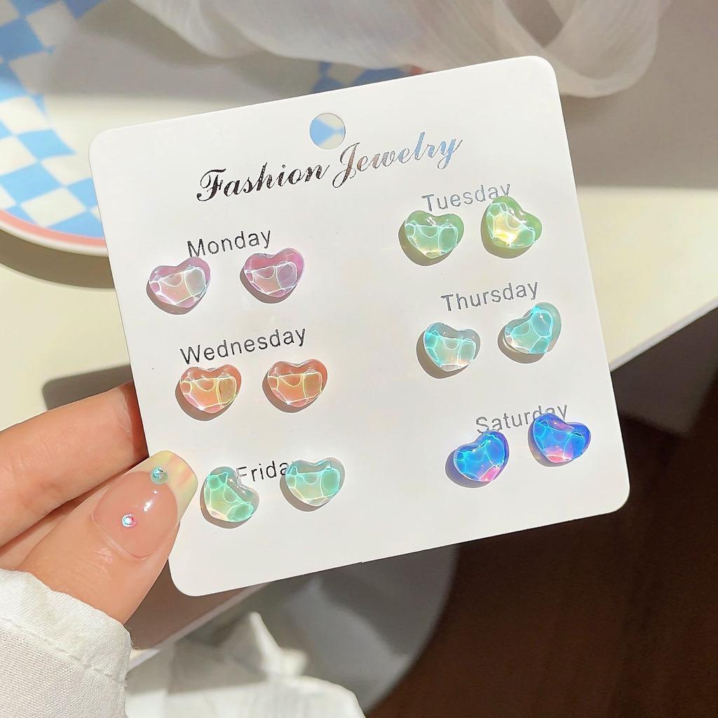 A Suit of Summertime Dazzle Colour Small Stone Sweet Earrings SetS for Women Crystal Clear Butterfly Love Heart Set Paty Jewerly