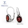 100% Natural Mozambique Garnet Clasp Earring Oval Cut 7*9mm 4.2ct Fine Gemstone Jewelry 925 Sterling Silver Classic Simple