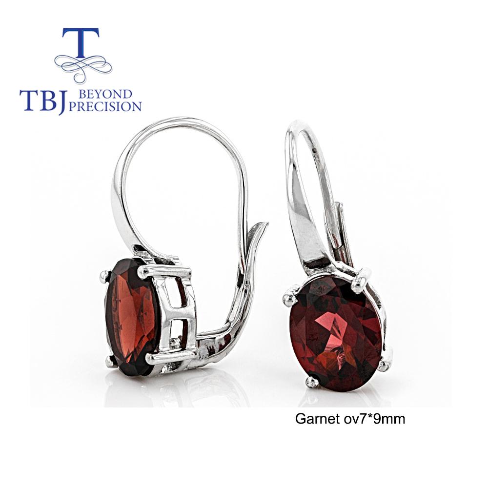 100% Natural Mozambique Garnet Clasp Earring Oval Cut 7*9mm 4.2ct Fine Gemstone Jewelry 925 Sterling Silver Classic Simple