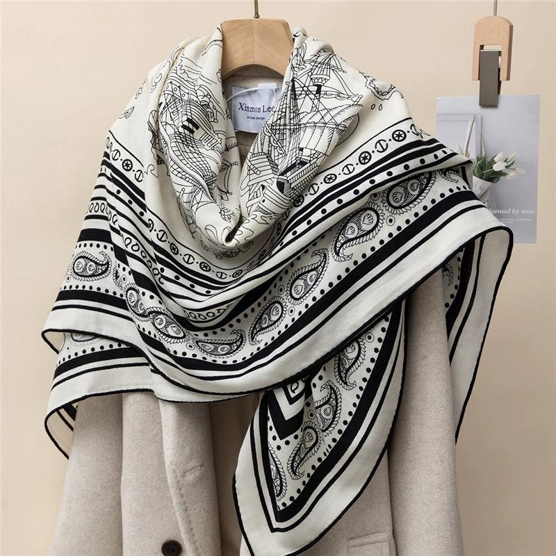 130*130cm 30% Silk +70% Wool Scarf Retro Vintage Luxurious Soft Shawl Large Warm Winter Wrap for Women